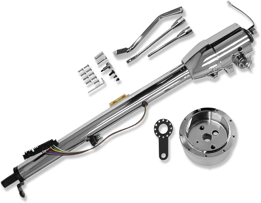GM 28" Floor Shift Tilt Manual Steering Column Chrome w/Adapter & Key