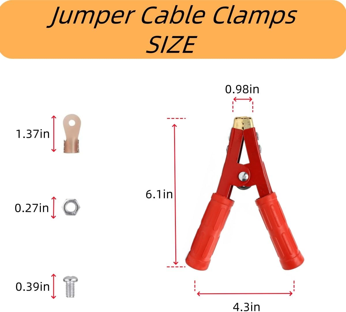 4Pcs Jumper Cable Clamps Heavy Duty Pure Copper Alligator Clips, 12V 500-1000A Car Battery Charger Clamps Crocodile Clips Jumper Cable Ends for All Kinds of Cars and Boats