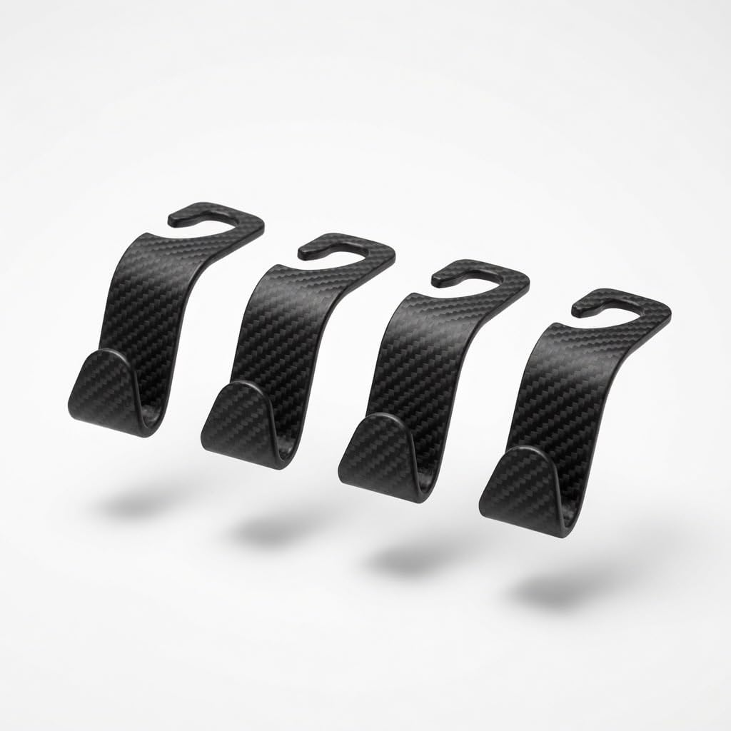 Carbon Fiber Car Seat Headrest Hooks, 4 Pack Car Back Seat Organizer Hooks for Handbags, Purses, Groceries, Coats and Accessories, Universal Vehicle Storage Hanger Hooks for Cars, SUVs and Trucks