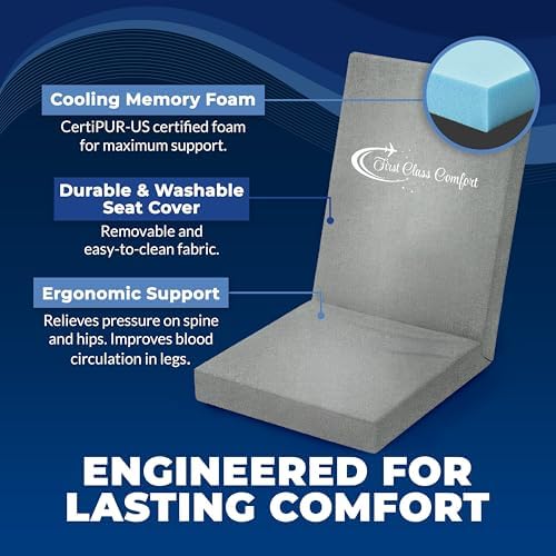 Stratos, Pure Cooling Memory Foam Seat Cushion, Ergonomic Support, Portable for Airplanes, Office Chairs, Cars, and Trains, Pressure Relief