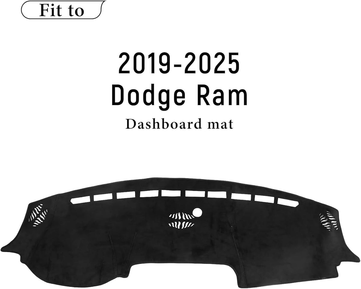 Flannel Dashboard Cover Dash Cover Mat Compatible with Dodge Ram 1500 2500 3500 2019-2024 2025 Accessories Center Console Dash Board Cover Protector Sunshade Windshield Glare Black