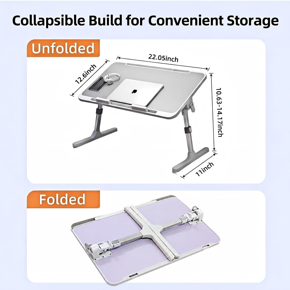 Large Car Seat Tray Table, 22.5"×12.6" Foldable Travel Table in Car, Height Adjustable Lap Bed Desk for Laptop, Rear Seat Eating Writing Tray with Slot, Car Travel Essentials for Long Trips, Grey