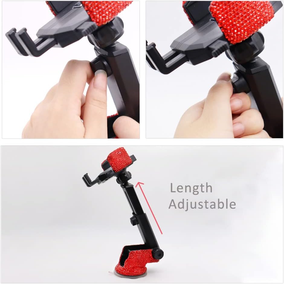 LYCARESUN Bling Car Phone Mount Holder,Shiny Crystal Rhinestone Phone Stand for Women and Girls, Car Accessories for Windshield Dashboard,Compatible with Most Cellphones (red)