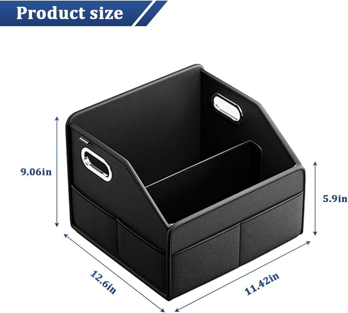 HZEL Car Seat Organizer, Foldable Multifunctional Vehicle Front and Back Seat Floor Storage Box with Metal Handle, Collapsible Automotive Interior Caddy Organizer, Universal for SUV Van Truck
