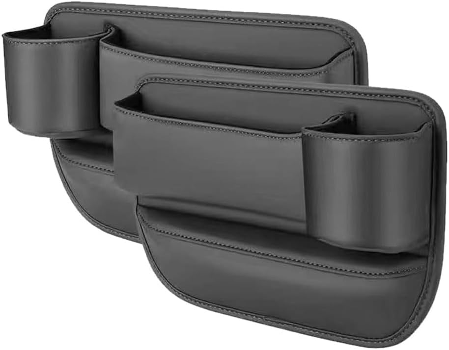 Car Leather Cup Holder Gap Bag for Mobile Phones Glasses Keys Cards Seat Gap Storage Box (2 Pack, Black)