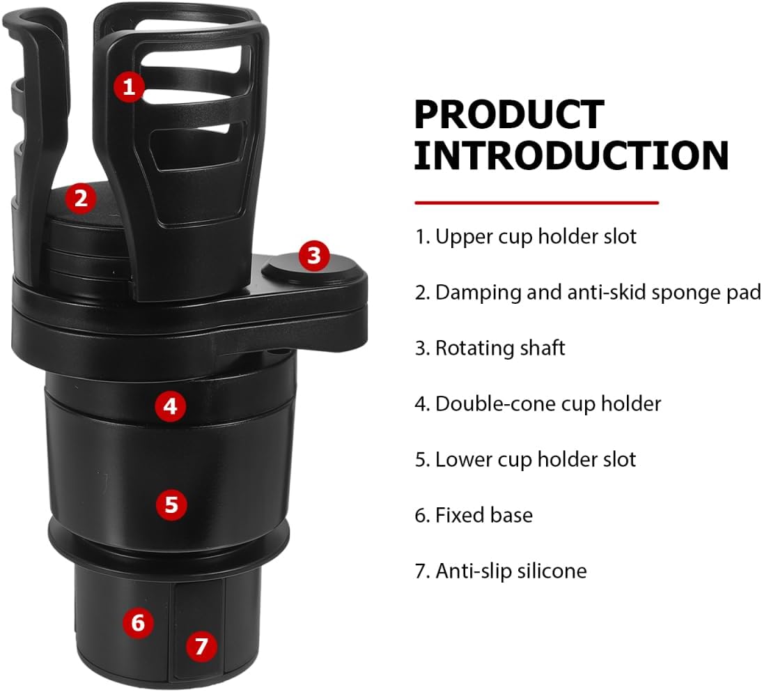 Cabilock Car Cup Holder Expander Multifunction Car Drink Holder with Rotating Base Adjustable Water Cup for Organizer Storage for Mugs and Bottles