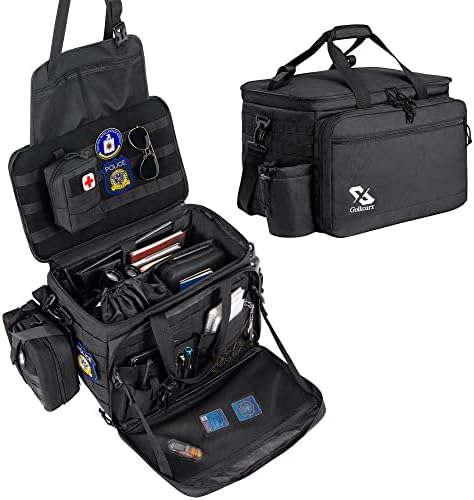 Golkcurx Patrol Bag for Law Enforcement Police Gear, Water-resistant, Black | Heavy Duty Police Duty Bag, Front Seat Organizer, Adjustable Modular Interior, MOLLE System, for Patrol Officers Security