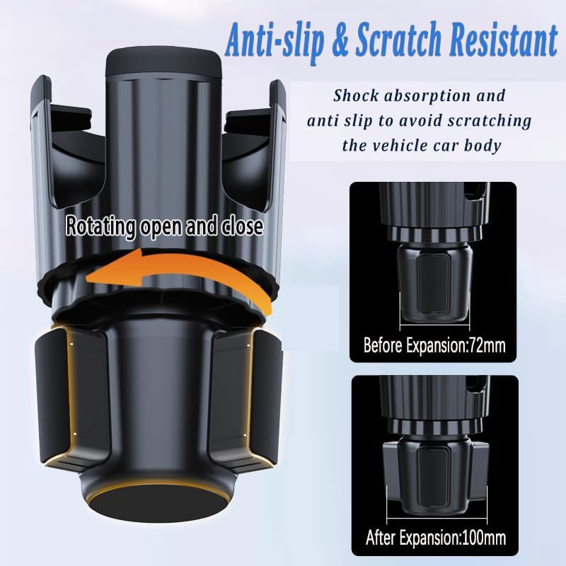 Cup Holder Expander with Phone Mount, Adjustable Cup Holder Cell Phone Car Mount for 16-40oz Tumbler Cup,Cupholder Extender Holder Stanley Cup Car Accessories