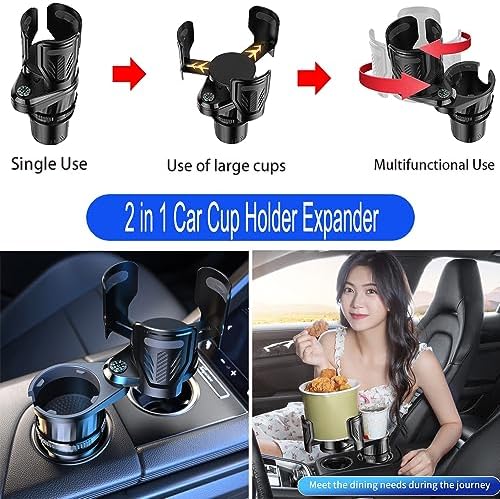 Multifunctional 2 in 1 Cup Holder Expander for car，DualCup Holder Extender with Adjustable Base,Fits Yeti, Hydro Flask, Nalgene, Large 10/40 oz. Bottles & Big Drinks,Travel Cup