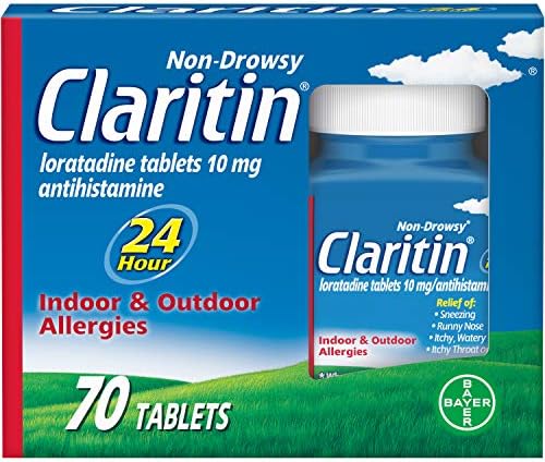 Claritin 24 Hour Allergy Medicine, Non-Drowsy Prescription Strength Allergy Relief, Loratadine Antihistamine Tablets, 70 Count