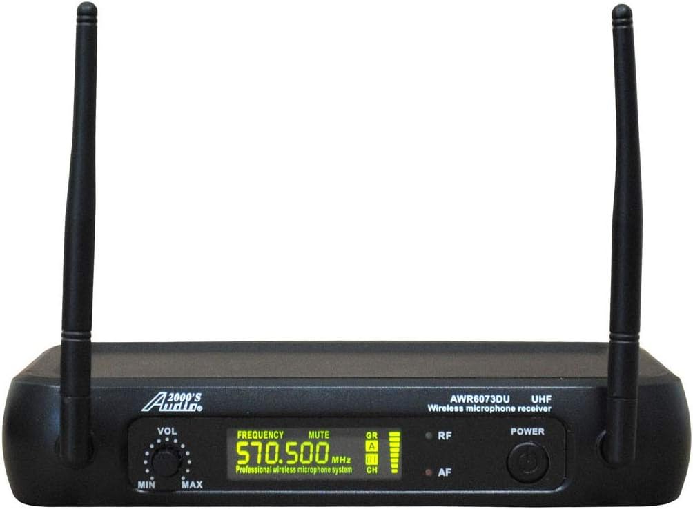Audio 2000S S6073M UHF Wireless Lavalier Microphone System with Balanced XLR and 1/4-Inch Outputs, Volume Control, and Hard PVC Carrying Case