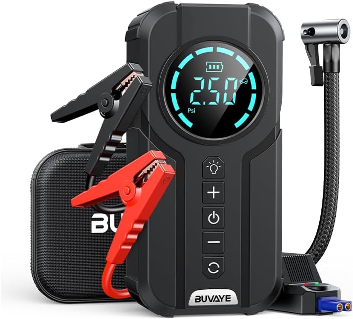 4000A Jump Starter with Air Compressor, 150PSI Battery Jumper Starter Portable for All Gas and 10.0L, 12V Car Jump Starter with Jumper Cable 3 Modes Flashlight and EVA Bag