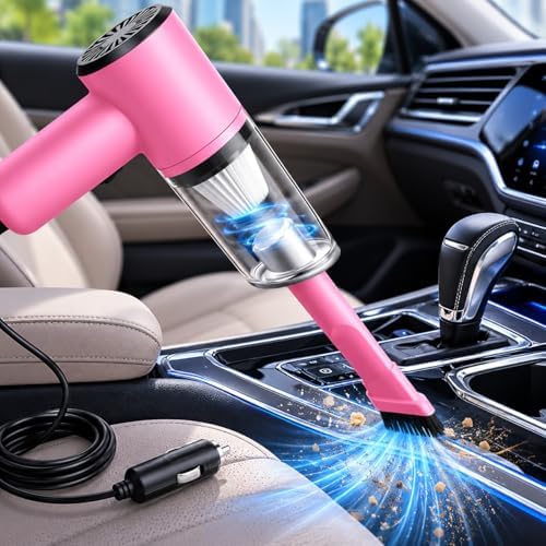 1-Piece Corded Car Vacuum, Portable Handheld Interior Cleaner, Pink
