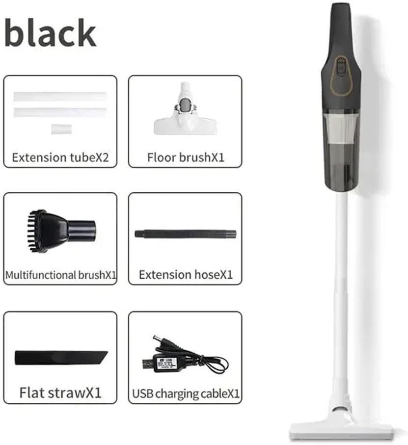 Cordless Vacuum Cleaner 2-in-1 Handheld with 100W Motor for Hard Floor Carpet Pet Hair USB Rechargeable Lightweight White(A-Black)