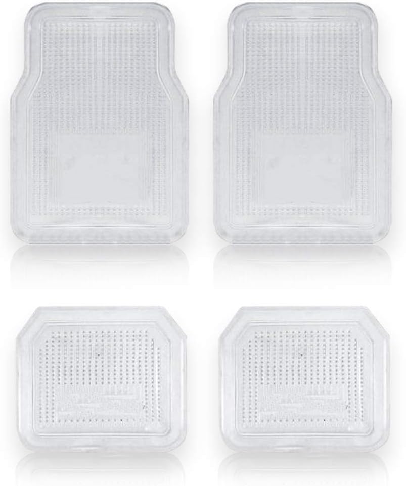 Vaygway All Weather Floor Mats-Universal 4 Piece Car Interior- Rubber Clear Car Plastic Rug-Blue-Tinged Weather Protection Mats