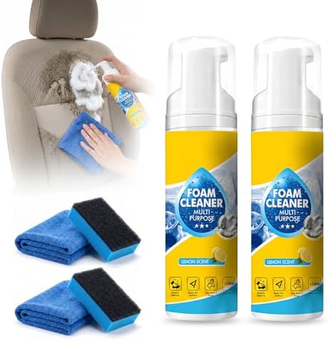 4-in-1 Multi Enzyme Foam Cleaner, All Purpose Cleaning Foam Spray for Car Interior, Upholstery, Kitchen Grease &amp; Bathroom Surfaces, Multi Surface Cleaner for Fabric, Vinyl, Plastic and Leather (2)