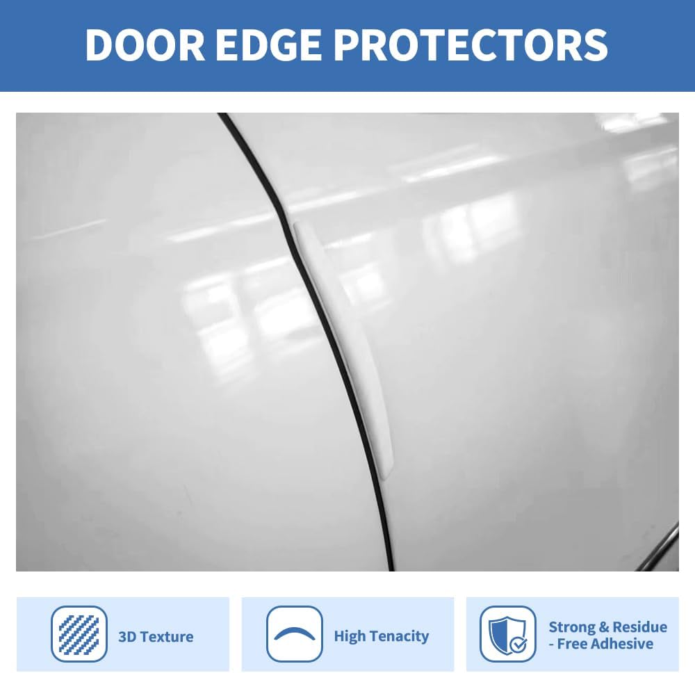 4PCS Car Door Edge Guards 3D Carbon Fiber Scratch Protector White