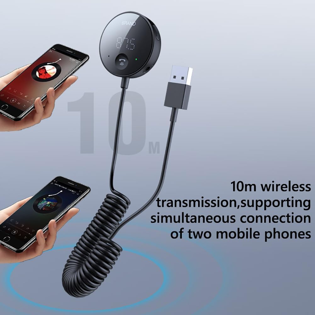 Bluetooth 5.0 Car Adapter, 2 in 1 Mini Portable 3.5mm Bluetooth Aux Receiver for Car, Headphones, Home Stereo Music System