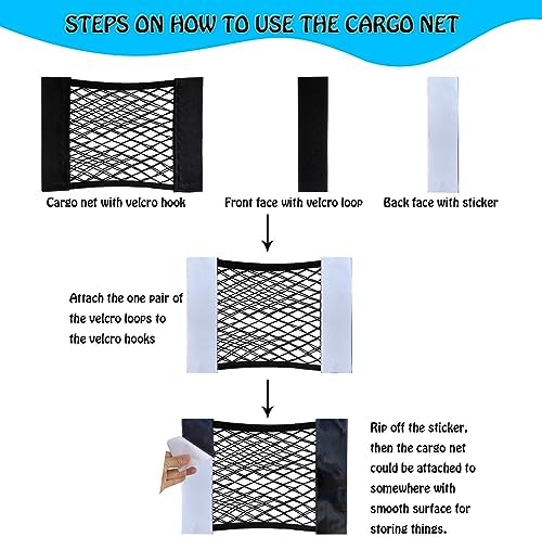 4Pack Automotive Cargo Net Car Storage Wall Sticker Organizer Pouch Bag Elastic Mesh Pocket with Tape Stickers for Trunk Organizer Holder for Cabinet Organize 4PCS (Same Size)
