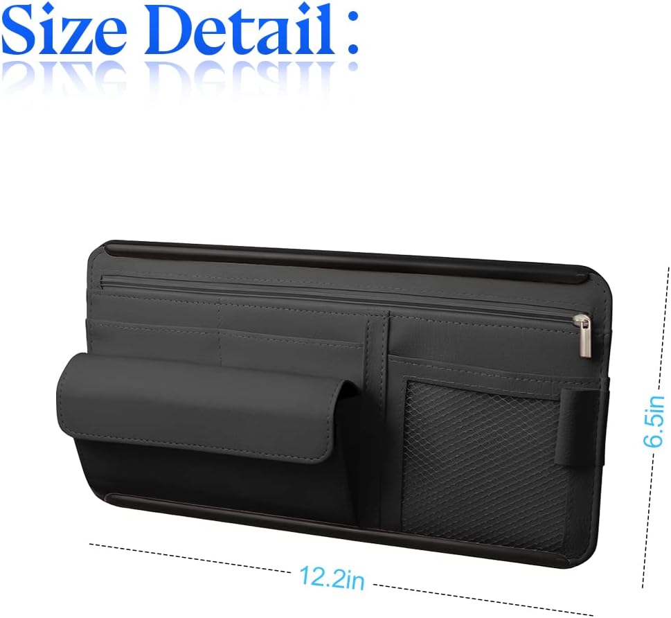 Zipelo 12.2 x 6.5 Inch PU Leather Car Sun Visor Organizer, Black