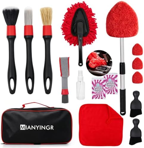 Windshield Cleaner Tool, 17Pcs Red Car Interior Detailing Kit