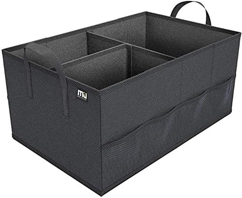MIU COLOR Trunk Organizer for Car, Car Organizer, 8 Mesh Pockets Trunk Organizer for SUV, Non-Slip Bottom, Storage Organizer for Sedans, Van, Jeep, Grocery, 2 Compartments, Black 22"x13"x11"