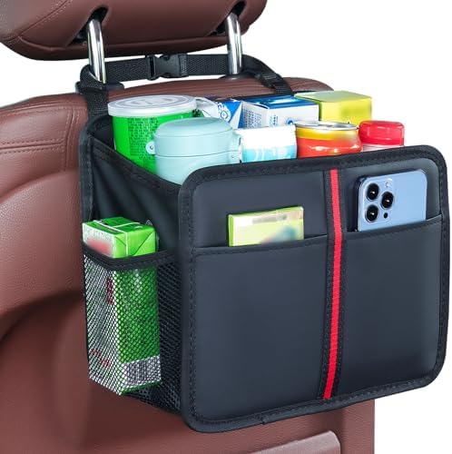 Hanging Car Seat Organizer Backseat Car Organizer - Premium PU Leather Car Backseat Organizer Road Trip Essentials, Multifunction Car Seat Back Organizer for Kids & Adults (Black)