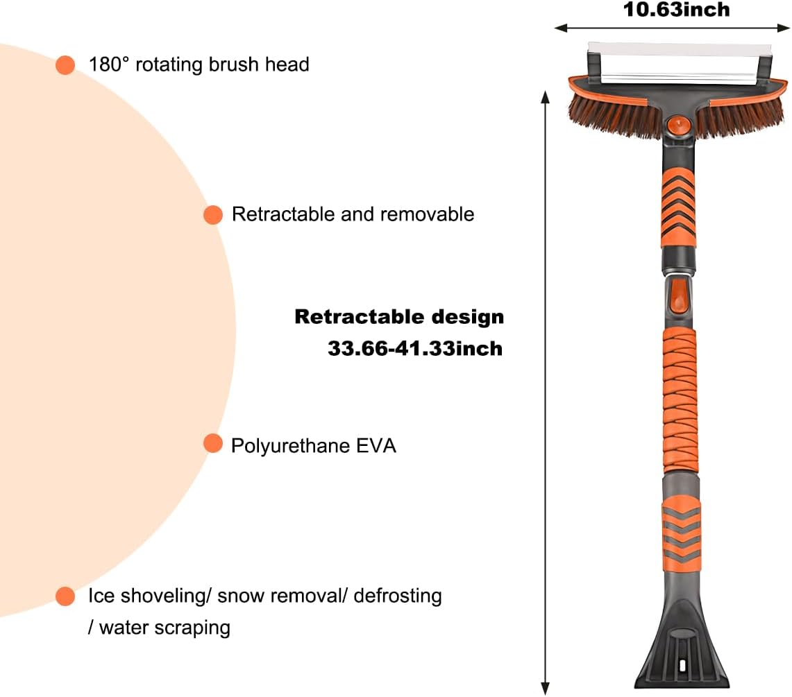 Yourkar 41" Extendable Ice Scrapers for Car Windshield, 3 in 1 Ice Scraper and Snow Brush for Car Windshield with Foam Grip, Car Snow Removal Equipment for Cars SUVs Trucks