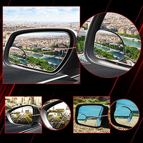 Frienda 6 Pcs Blind Spot Mirror 360° Adjustable High Definition Glass Frameless Convex Side Mirror Blindspot Wide Angle Rear View Mirrors for Suvs Trucks Car Accessories(Fan, Round, Rectangle Shape)