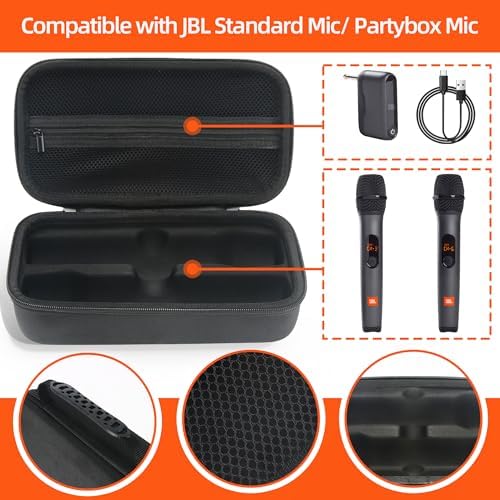 Wireless Microphone Carrying Case Compatible with JBL Dual Microphone System | Portable Storage Bag for Handheld Mics, Receiver, Adapters & AA Batteries | for Karaoke Singing and Party Box Events