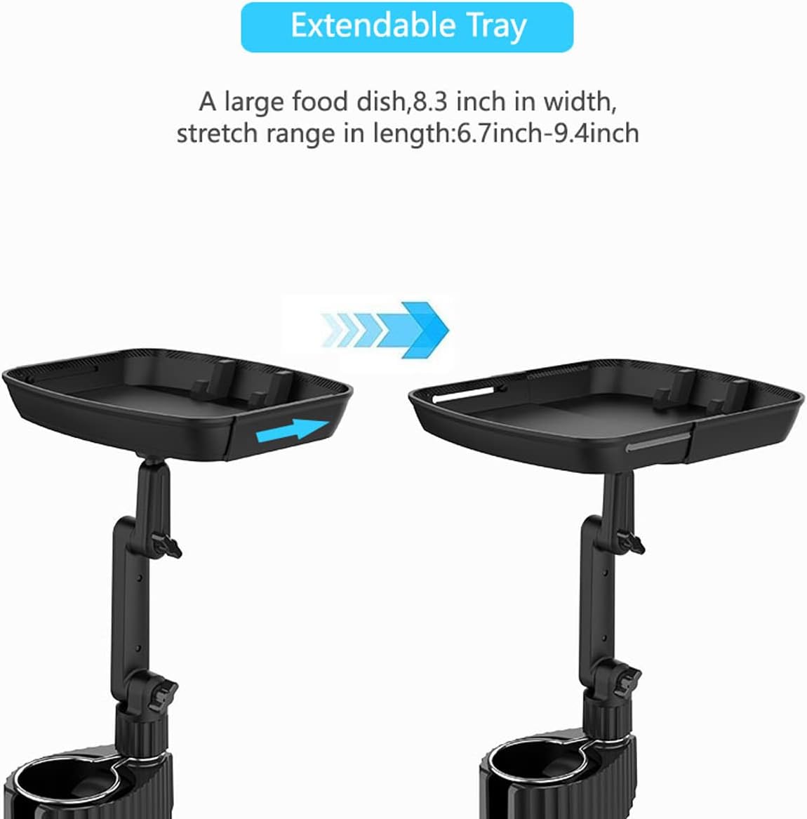 4-in-1 Car Cup Holder Expander Tray,Detachable Car Food Tray Retractable with Dual Cup Holder, Phone Holder, 360°Rotation Adjustable Base, Road Trip Essentials Car Accessories (A01)