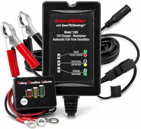 BatteryMINDer 15CEC1B 12V-1.5A Smart Battery Trickle Charger, Maintainer, and Desulfator with Battery Condition Indicator - for Winter and Long Term Storage