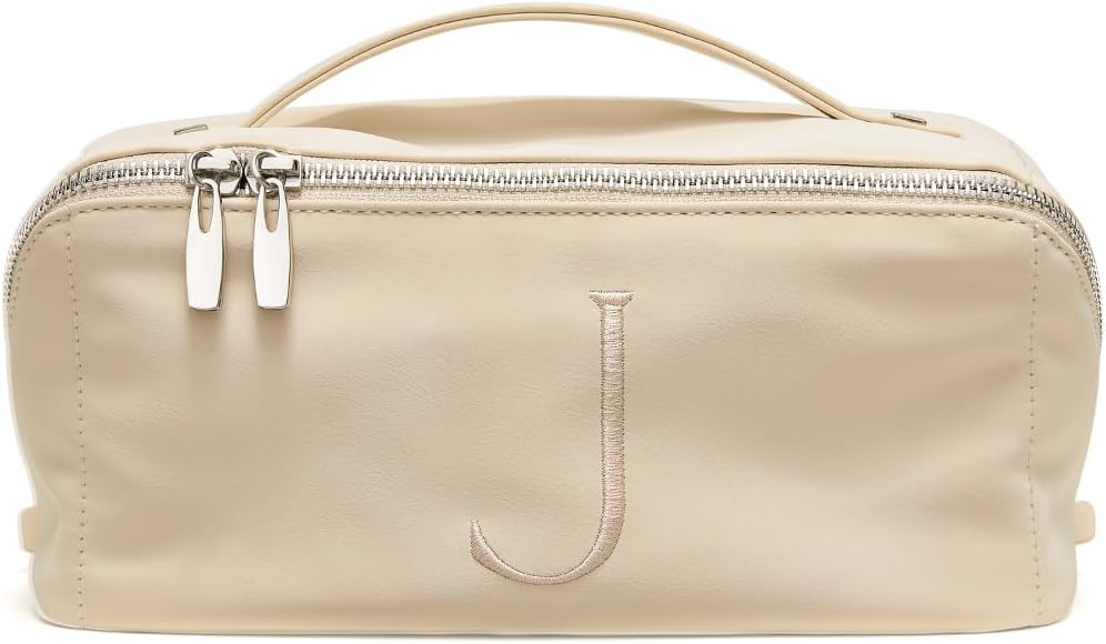 EACHY Travel Makeup Bag for Women, Personalized Initial J Cosmetic Bag