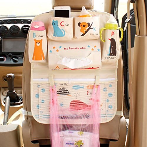 Cute Cartoon Portable Car Seat Back Storage Bag Organizer Pockets Seat Back Protector for Kids
