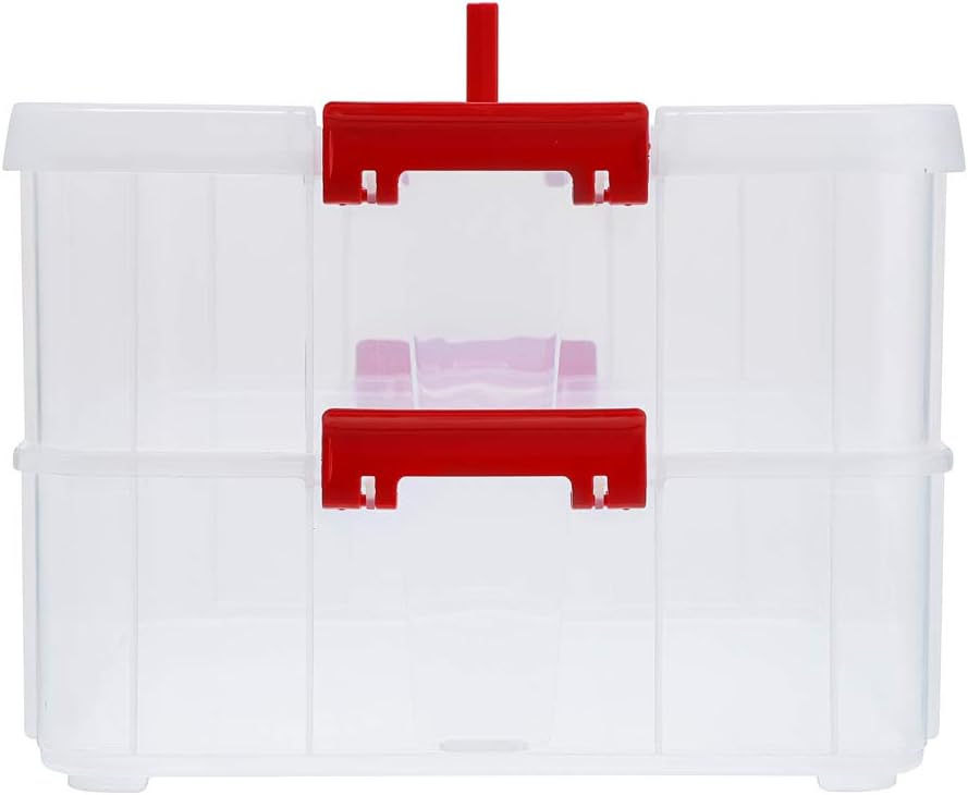 BTSKY 2 Layer Stack & Carry Box, Plastic Multipurpose Portable Storage Container Box Handled Organizer Storage Box for Organizing Stationery, Sewing, Art Craft, Jewelry and Beauty Supplies(Red)