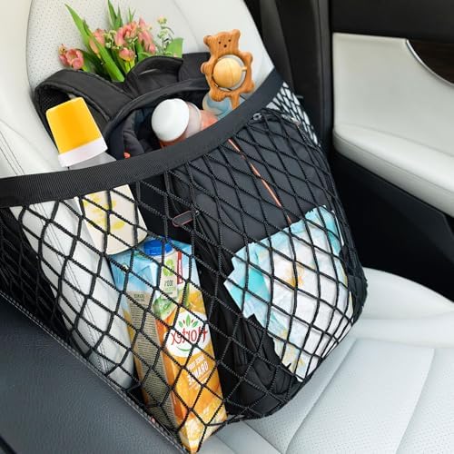 Car Seat Organizer Net and Front Seat Organizer - Elastic Net Holds Most Sizes and Shapes - Car Purse Holder