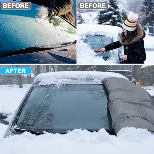 Tevlaphee Windshield Cover for Ice and Snow, Heavy Duty 600D Oxford Fabric, Waterproof, Embedded Magnets, Side Mirror Protector, Fit Most Cars, SUVs, Vans, Truck