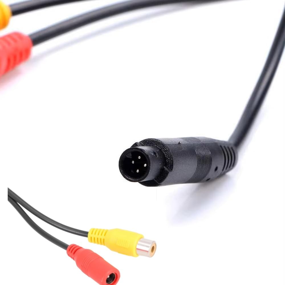 YuYue Electronic 4-Pin Male Backup Reverse Camera Car Universal to CVBS RCA Female Connector Signal Power Adapter Wire Harness Audio Cables