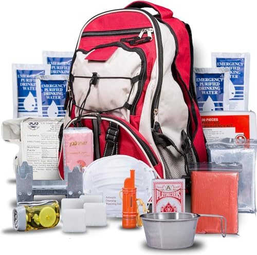 Blue Seventy-Two - Pro Series - Red Deluxe 72 Hour Emergency Backpack Survival Kit for 1 Person | Survival Kits for Emergencies (Includes Water Tablets)