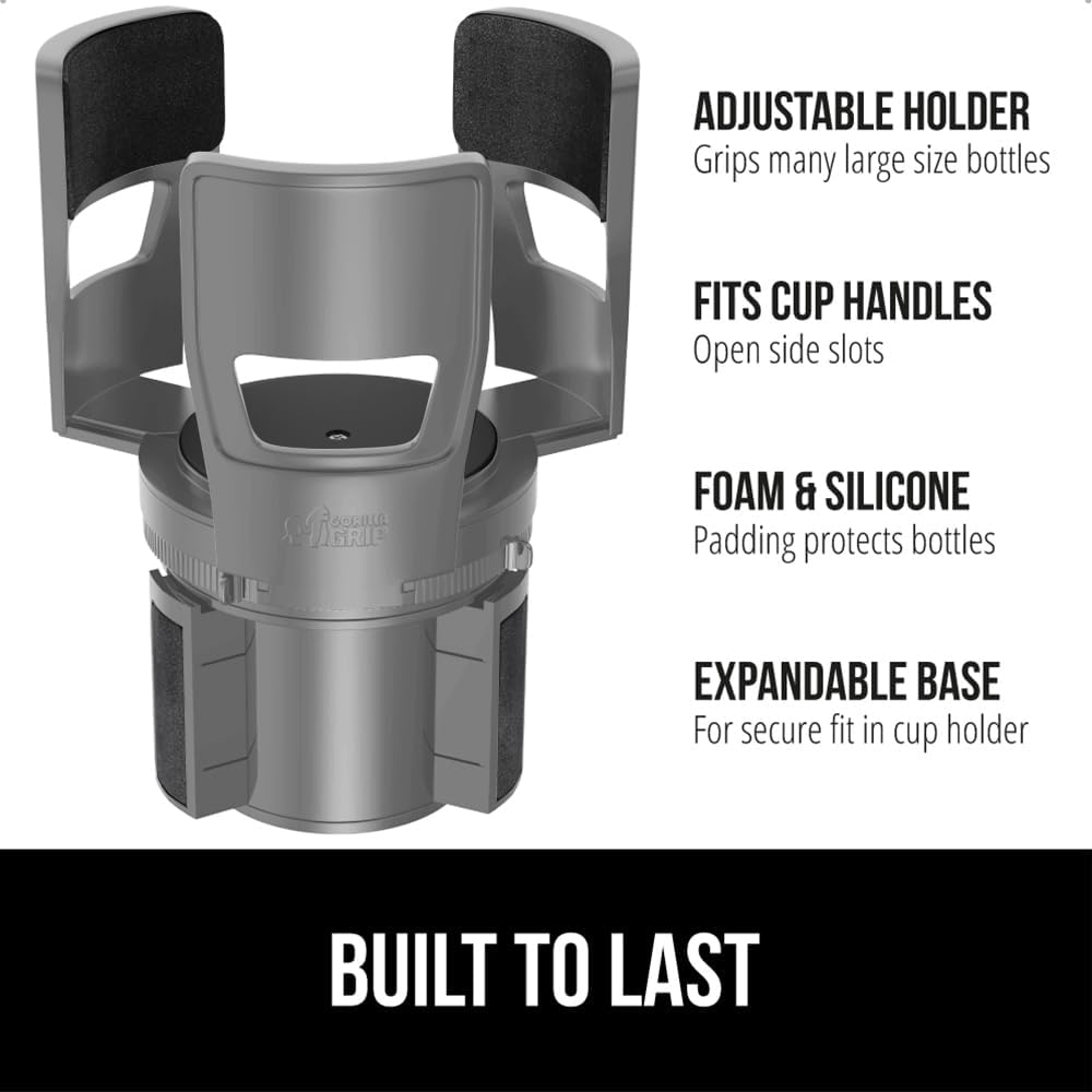 GORILLA GRIP Patent Pending Adjustable Car Cup Holder Expander, Gray