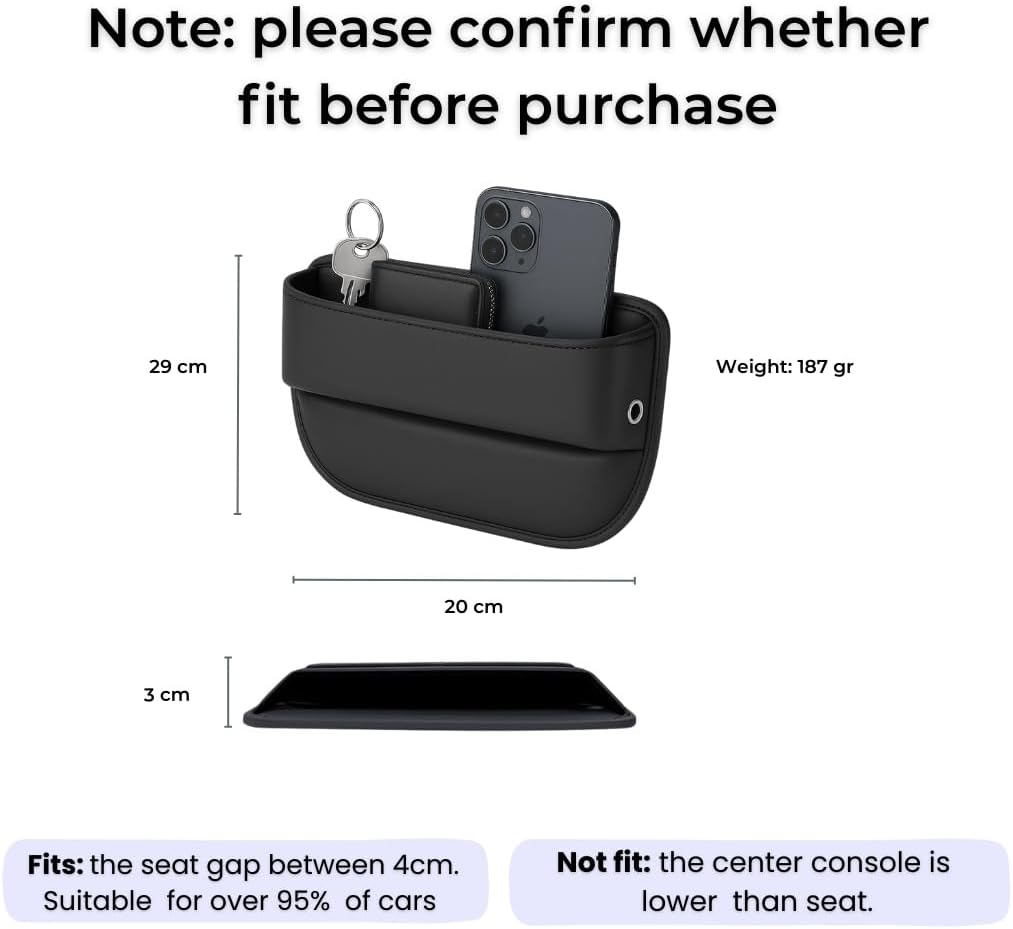 AC4®️ 2 Packs Universal Car Seat Gap Filler Organizer | Premium PU Leather Storage for Car, SUV & Trucks | Car Pocket Organizer for front seat, Cable Slots, Wallet, Sunglasses & Essentials.
