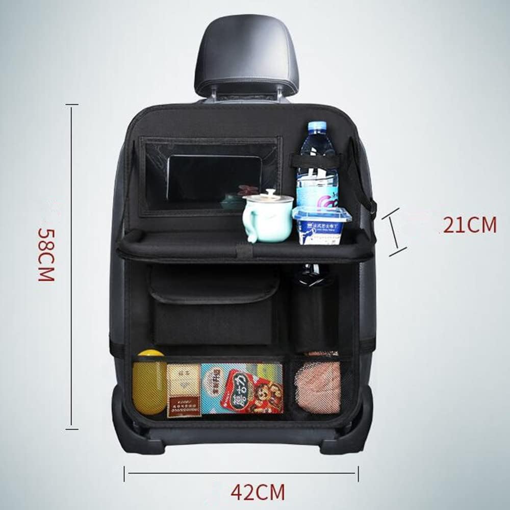 Tumecos Car Seat Back Organizer, 2 Pack Back Seat Organizers and Storage with Touch Screen Tablet Holder, Kick Mats, Back Seat Protector (black)