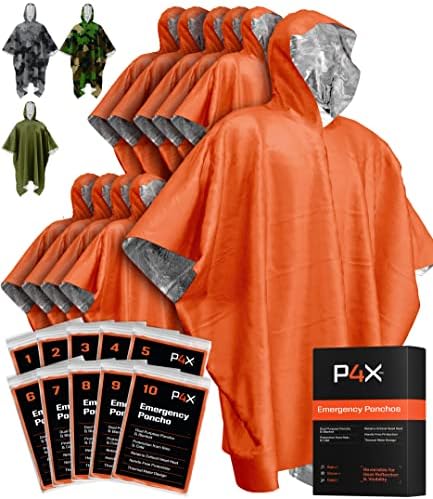 PREPARED4X Emergency Mylar Poncho – Survival Rain Poncho with Hood – Lightweight, Compact, Reusable Emergency Blanket Poncho for Hiking, Camping, Thermal Gear, Car Kit, Outdoors