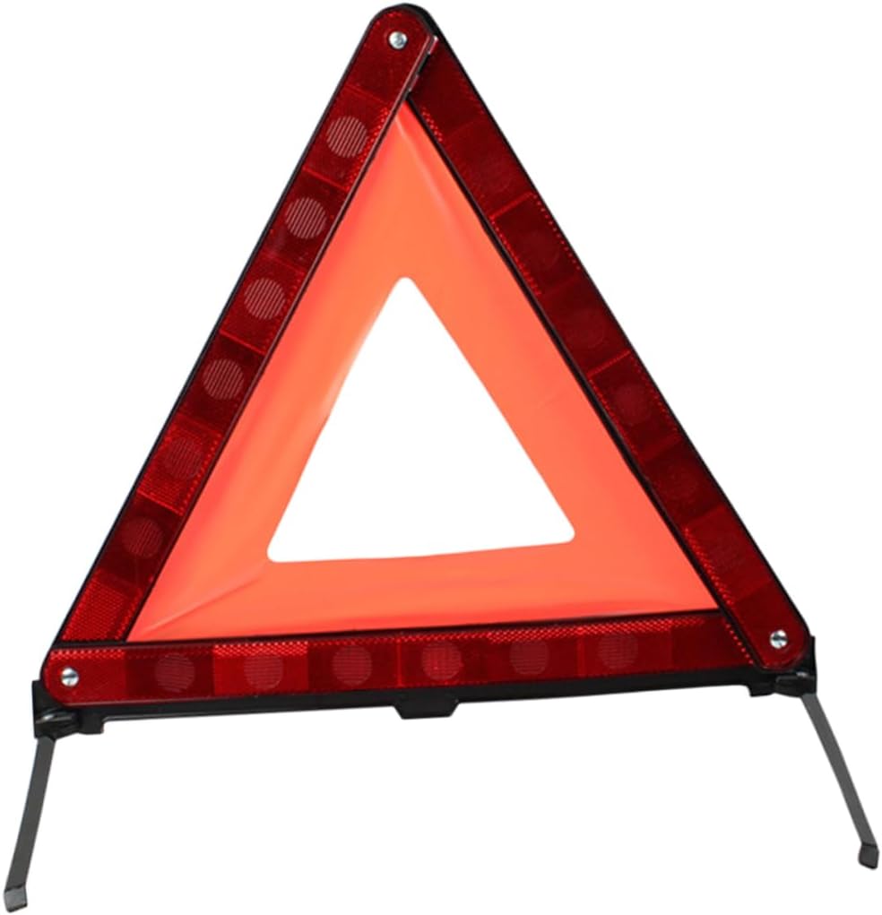 Red Foldable Roadside Hazard Warning Triangle Sign with Weighted Base