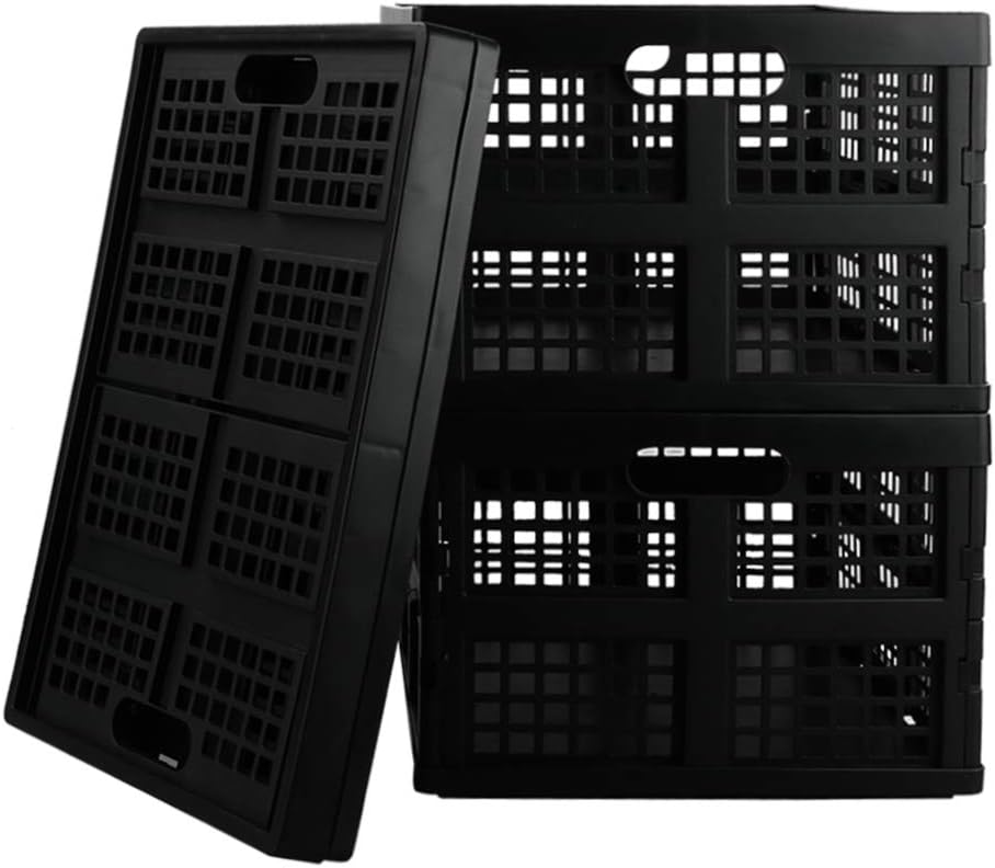 3-Pack Collapsible Crates, 30 L Folding Storage Baskets, Black | Folding Crate, Plastic Storage Baskets, Collapsible Storage Crates for Home Office and Outdoor Organizer