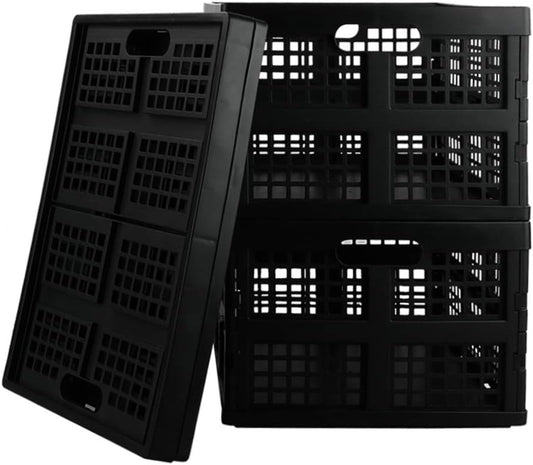 3-Pack Collapsible Crates, 30 L Folding Storage Baskets, Black | Folding Crate, Plastic Storage Baskets, Collapsible Storage Crates for Home Office and Outdoor Organizer