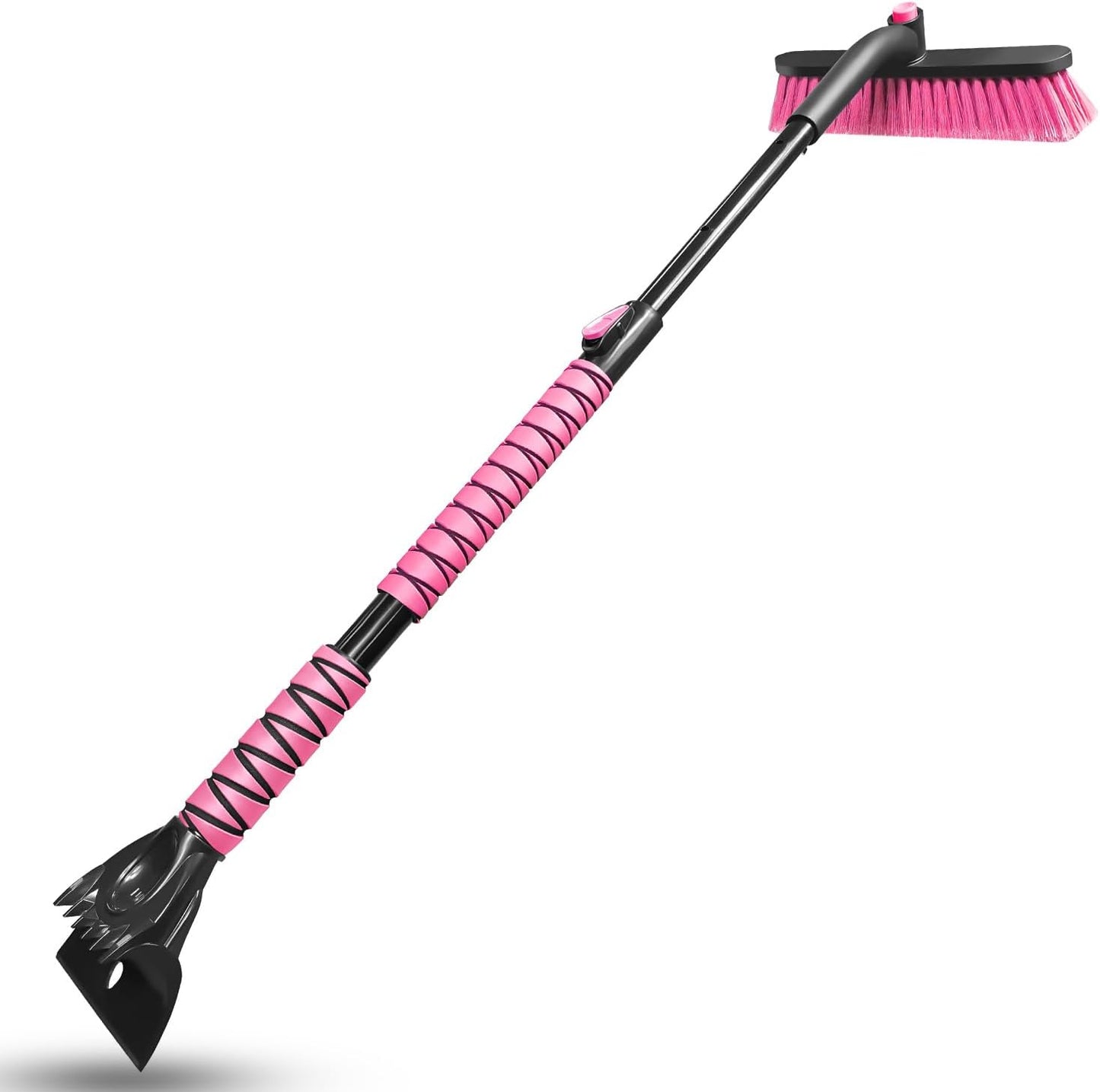 HEEYA 44 Inch Snow Brush for SUV, Ice Scraper for Car Windshield Window, Extendable Snow Scraper and Brush with Comfortable Foam Grip for Truck Vehicle Automobile - Pink