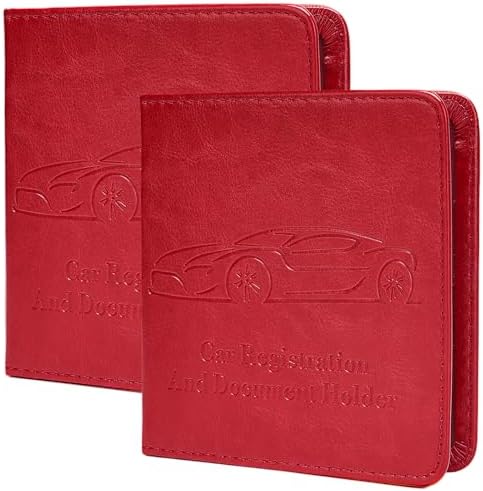 2-Pack Car Registration and Insurance Holder, Car Organization Vehicle Document Organizer with Magnetic Closure for Cards, License in Glove Box, Red
