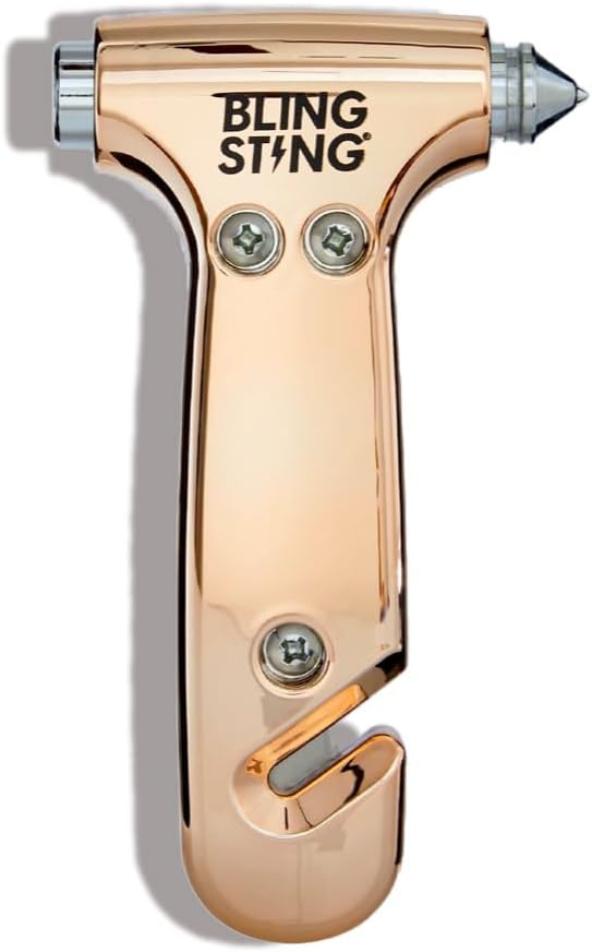 BLINGSTING Safety Hammer - Emergency Automotive Escape Tool with Window Breaker, Seat Belt Cutter & Adjustable Car Visor Strap - Tempered Glass Breaker - Steel Blade - White (1 Count)