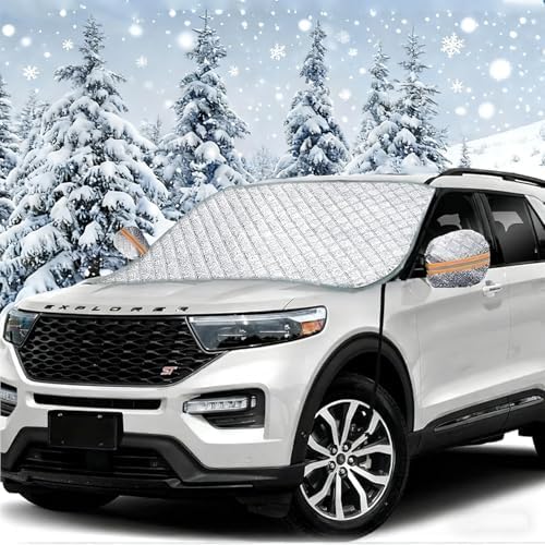 Big Ant Windshield Cover for Ice and Snow Sunshade- Universal Windshield Cover Fit for Car, SUV, Truck, Winter Frost Protector for Ice & Snow, Includes 2 Side Mirror Covers, XL White